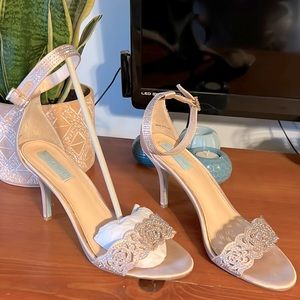 Betsy Johnson champagne satin jeweled heel.